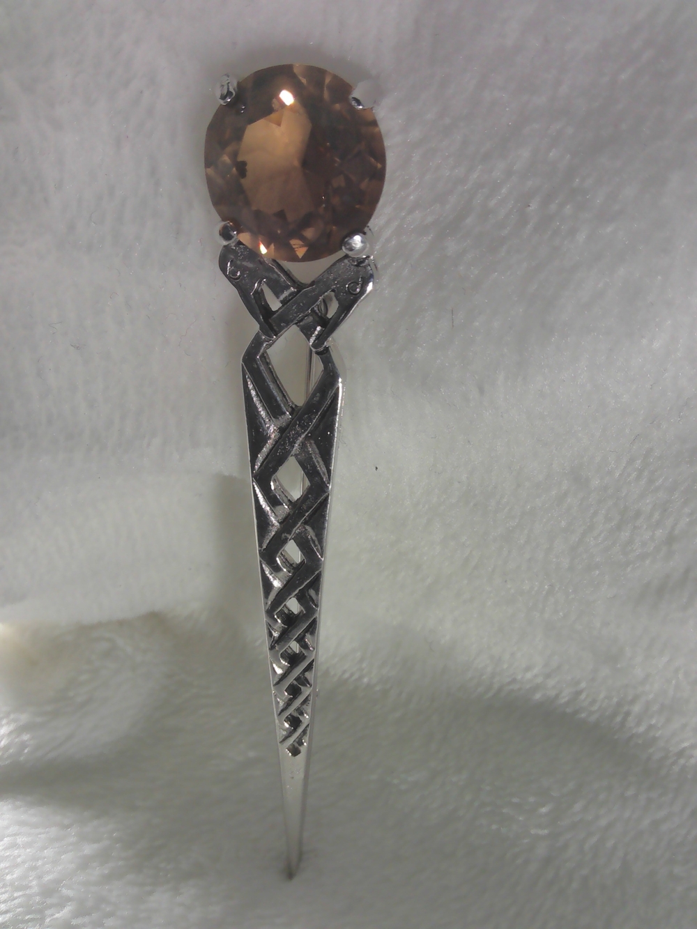 This A Scottish Style Sword Kilt Pin with Smoky Brown Stone
